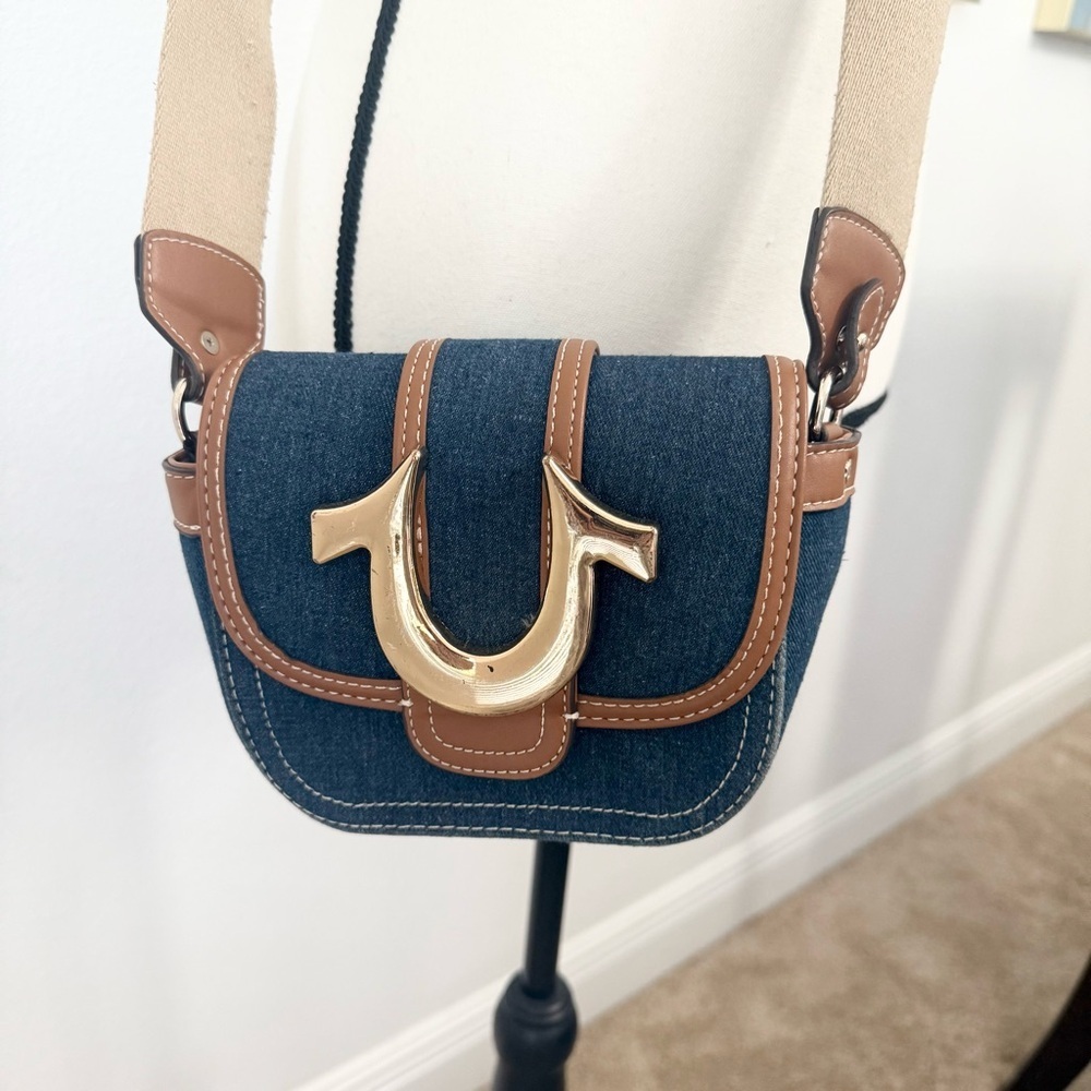 True Religion Horseshoe mini bag denim and faux leather shoulder strap - Picture 4 of 13